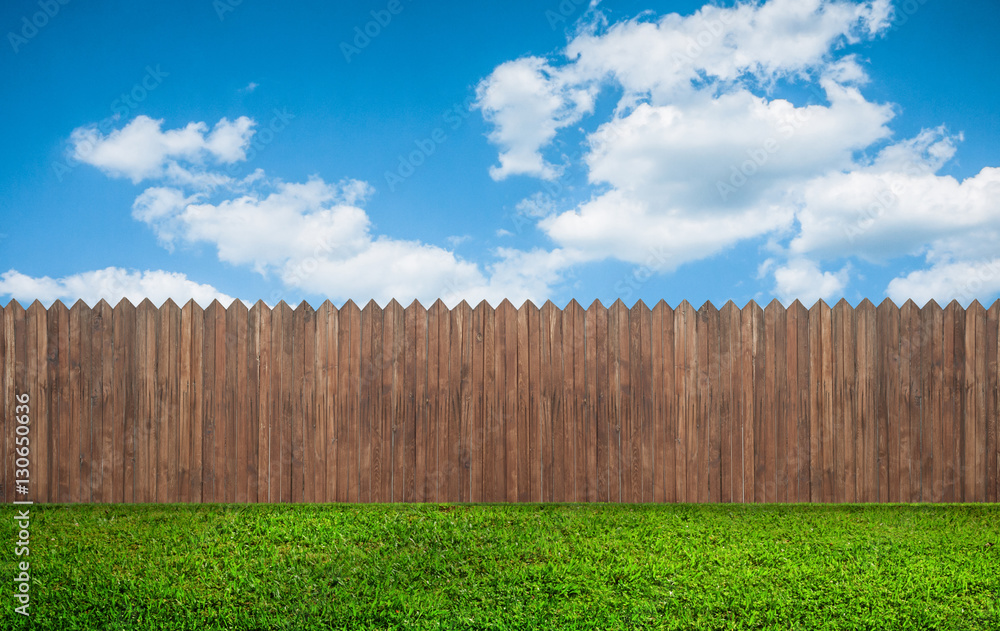 Fototapeta premium wooden garden fence at backyard