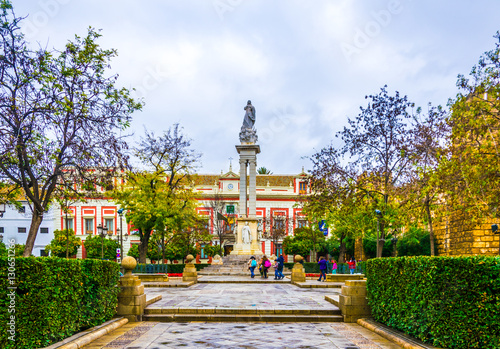 La Inmaculada statue in the spanish city sevilla situated between the cathedral and the real alcazar palace photo