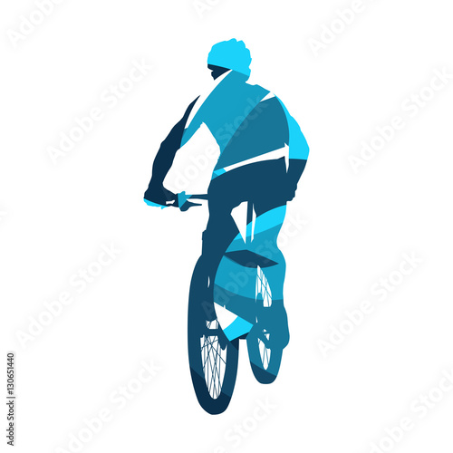 Mountain biker, abstract blue cycling vector silhouette