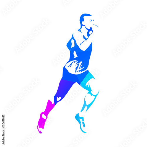 Running man, abstract geometric blue vector silhouette