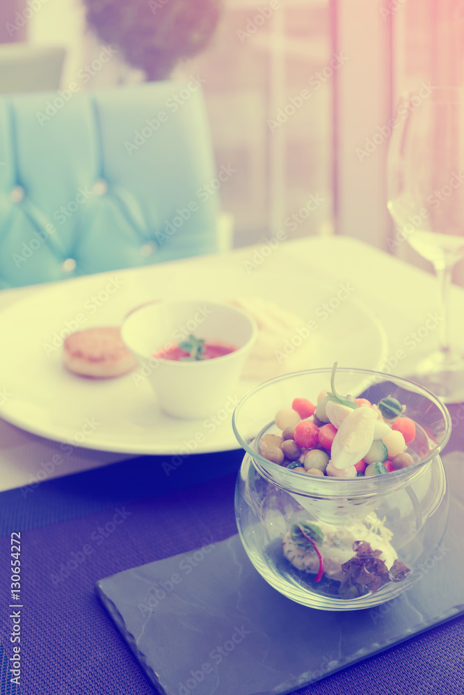 Cutlets, potato mash and vegetable salad, toned