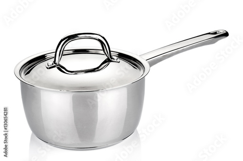 Steel saucepan isolated on white background