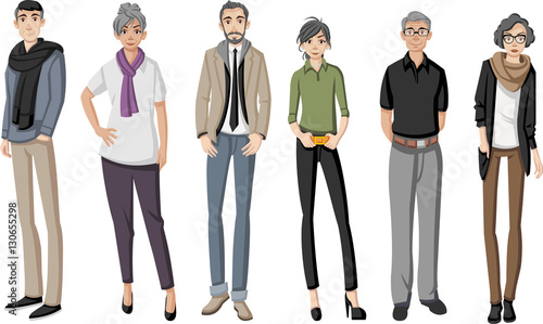 Group of happy cartoon old people
