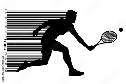 Silhouette of a tennis player and barcode