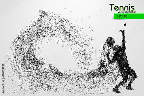 Silhouette of a tennis player from particles.
