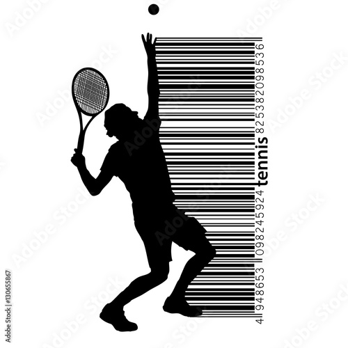 Silhouette of a tennis player and barcode