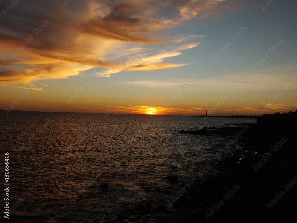 Sunset at Lanzarote, view to Fuerteventura (spain)