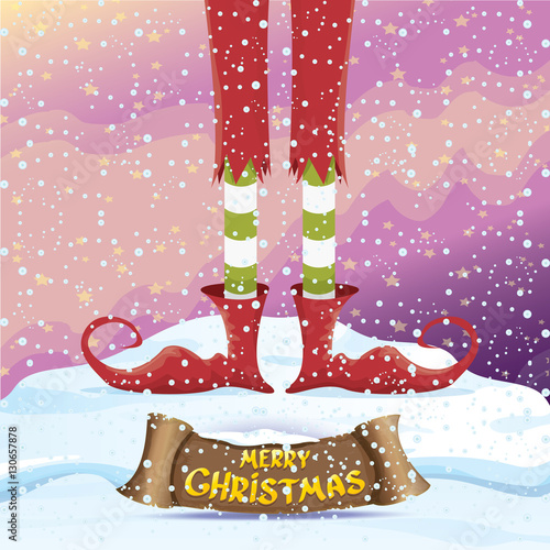 vector merry christmas card with cartoon elfs