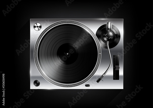 silver vinyl record player on black background and long shadow, Vector