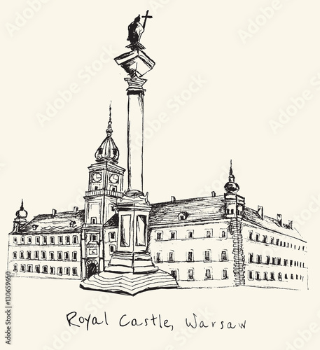 Obraz na płótnie Hand drawn Royal Castle in Warsaw on ecru background w salonie