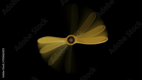 Spinning propeller on a black background with a mask, key and alpha. Front view of a fast spinning airplane propeller. Brown rotating squirming aircraft propeller.