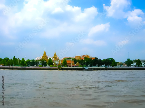 The Choapraya river and Grand Palace at Bangkok ,Thailan