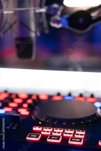 DJ equipment at night club