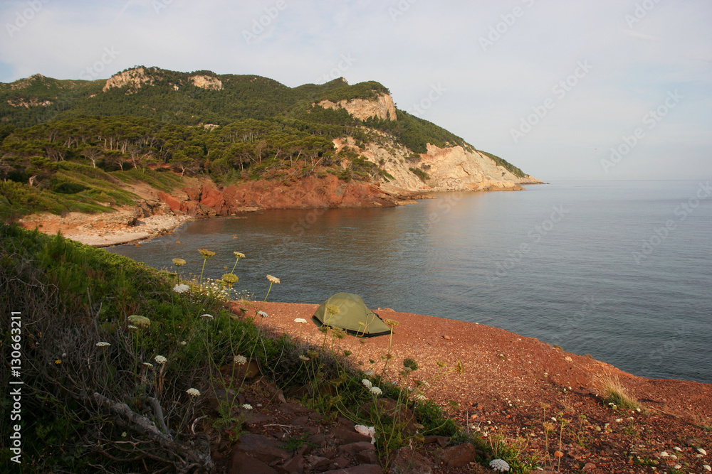 Obraz premium Camping on the Ruta de Pedra en Seco (GR221), Mallorca, Spain