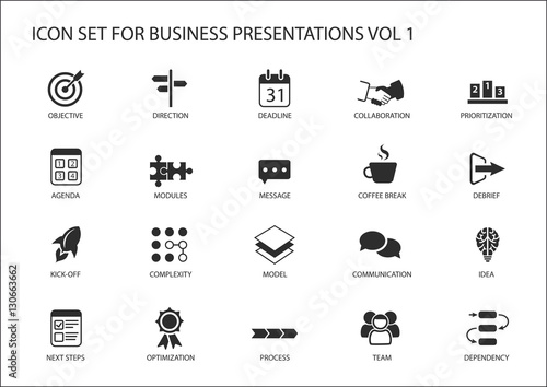 Reusable generic vector icon set for business presentations and slides with flag design
