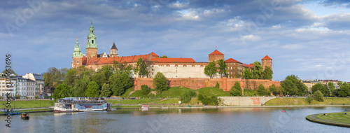 sun lights on the castle walls in Krakow
