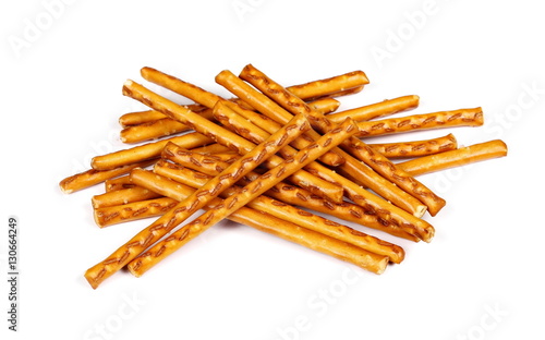 salty cracker pretzel sticks isolated on white background