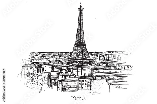 Fototapeta Naklejka Na Ścianę i Meble -  Hand drawn Paris City on white background