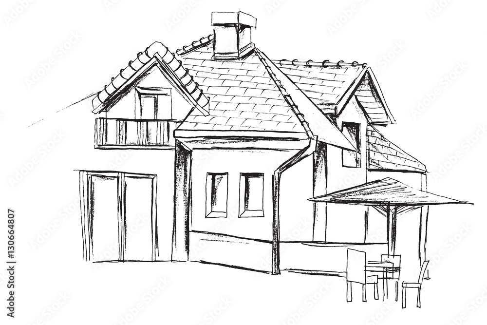 Hand drawn project of the building on white background