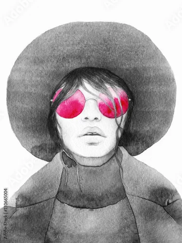 Naklejka na ścianę Piękny portret kobiety Akwarela ilustracja moda streszczenie