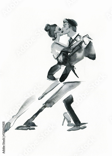 tango dance .watercolor illustration