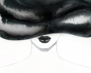 Leinwandbilder Aquarell Gesicht Beautiful woman portrait. Abstract fashion watercolor illustration  © Anna Ismagilova