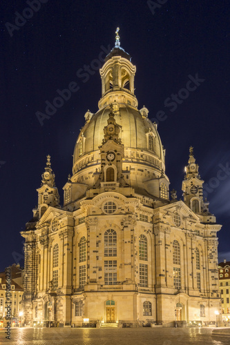 The Church of Our Lady (Frauenkirche) in Dresden, Germany, at night.