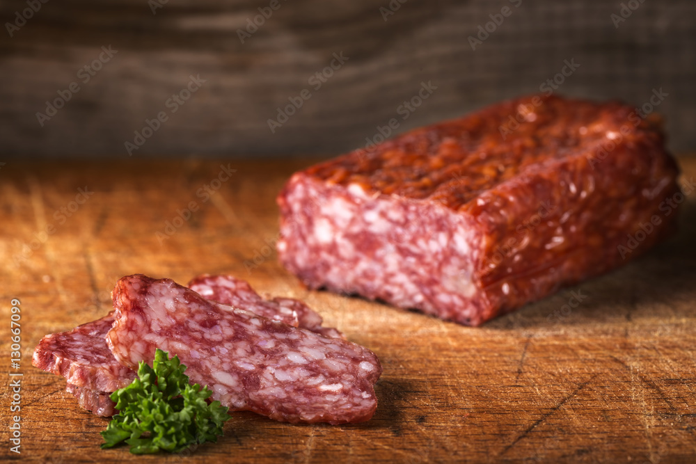 Sclices of fresh Italian salami Sclices of fresh Italian salami