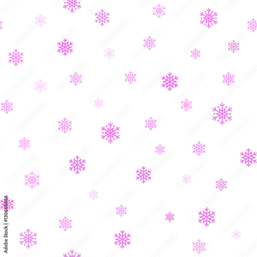 Snowflake simple seamless pattern. Pink snow on white background. Abstract wallpaper, wrapping decoration. Symbol of winter, Merry Christmas holiday, Happy New Year celebration Vector illustration Snowflake simple seamless pattern. Pink snow on white background. Abstract wallpaper, wrapping decoration. Symbol of winter, Merry Christmas holiday, Happy New Year celebration Vector illustration