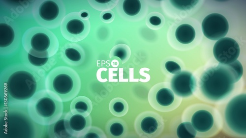 Biology background. Abstract vector cells illustration. Microscope view. Horizontal banner