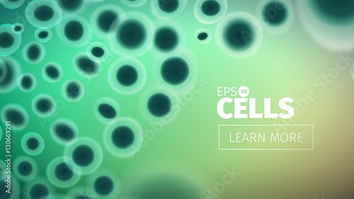 Biology background. Abstract vector cells illustration. Microscope view. Horizontal banner