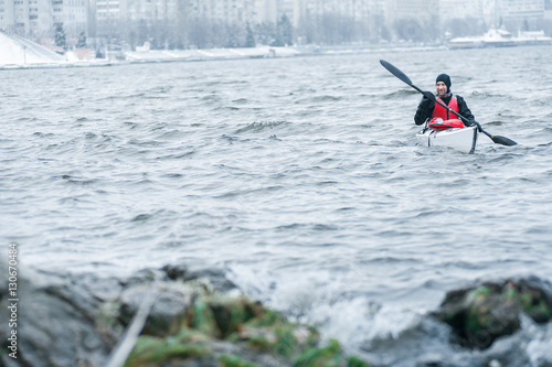 winter kayaking on the river in Ukraine 10