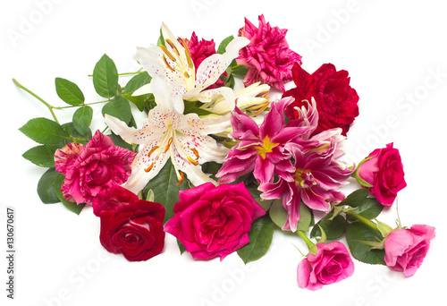 Beautiful bouquet of roses and lilies