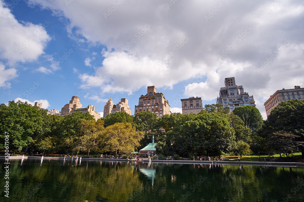 NEW YORK CITY - OCTOBER 03, 2016: Conservatory Water in Central Park where people rents and sails with motorized model ships