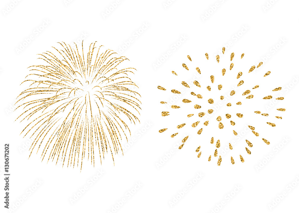 Fireworks set gold isolated. Beautiful golden fireworks on white background. Bright decoration Christmas card, Happy New Year celebration, anniversary, festival. Flat design Vector illustration Fireworks set gold isolated. Beautiful golden fireworks on white background. Bright decoration Christmas card, Happy New Year celebration, anniversary, festival. Flat design Vector illustration