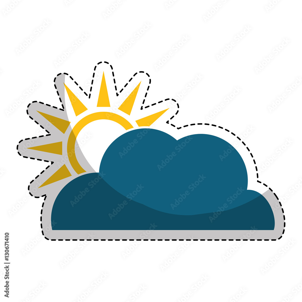 sticker of sun and cloud sunny weather icon over white background. colorful design. vector illustration sticker of sun and cloud sunny weather icon over white background. colorful design. vector illustration
