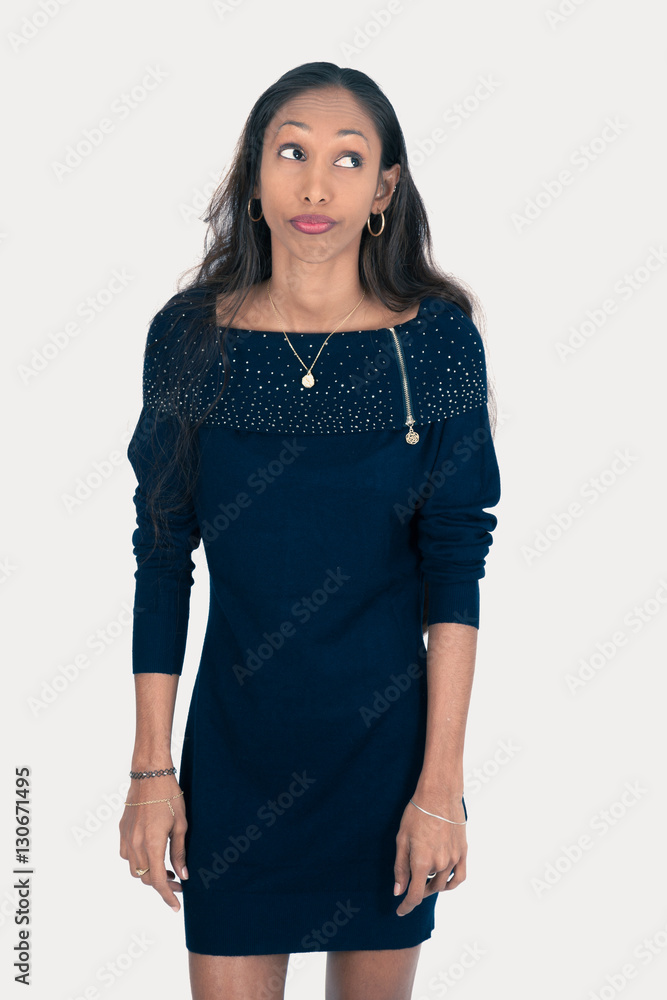 Beautiful woman doing different expressions in different sets of clothes: bored Beautiful woman doing different expressions in different sets of clothes: bored