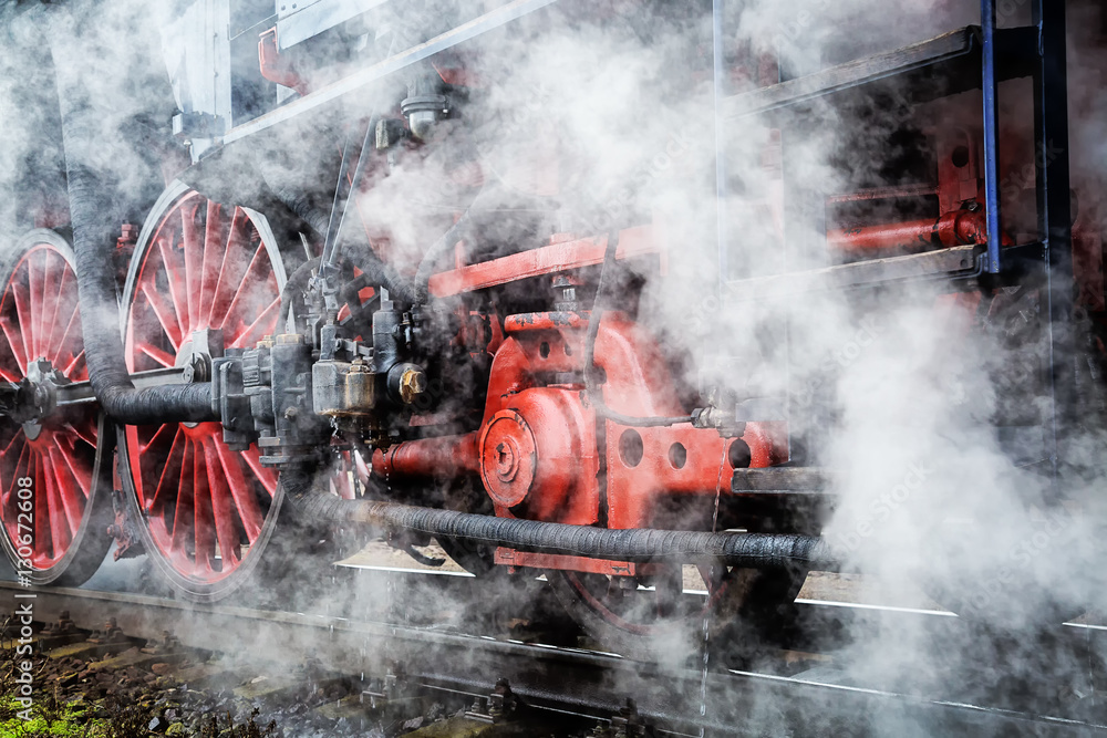 historical train close-up with steam