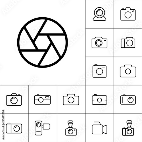 thin line aperture diaphragm icon on white background, camera ic