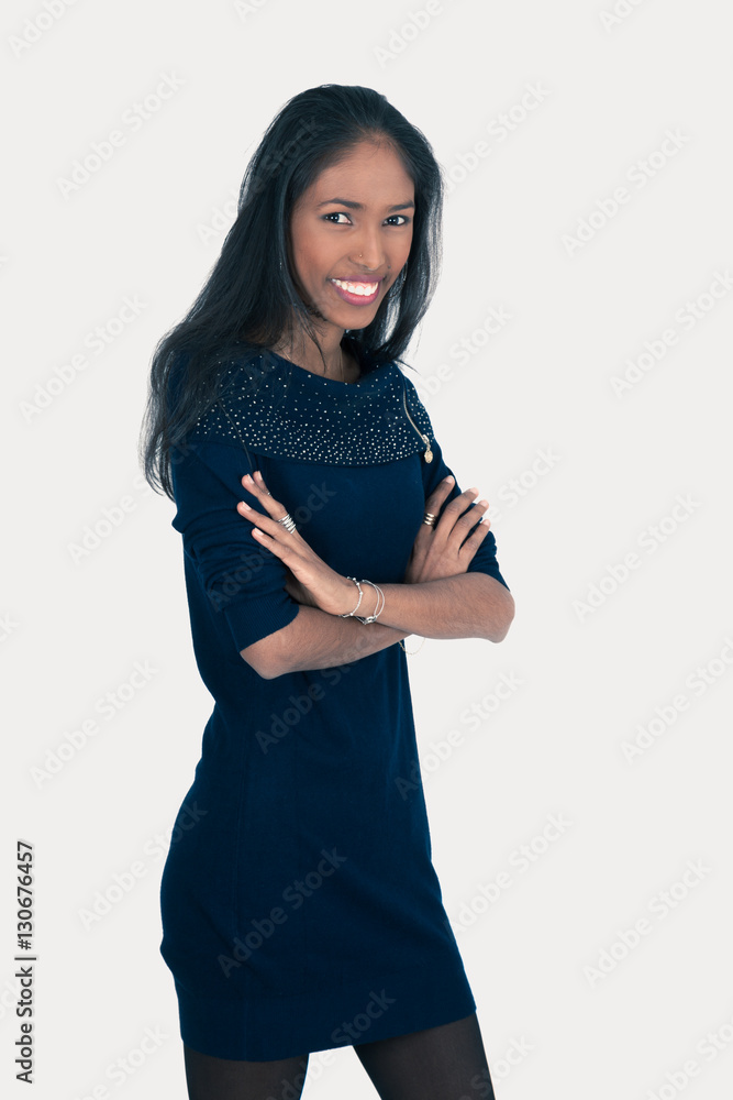 Beautiful woman doing different expressions in different sets of clothes: arms crossed Beautiful woman doing different expressions in different sets of clothes: arms crossed