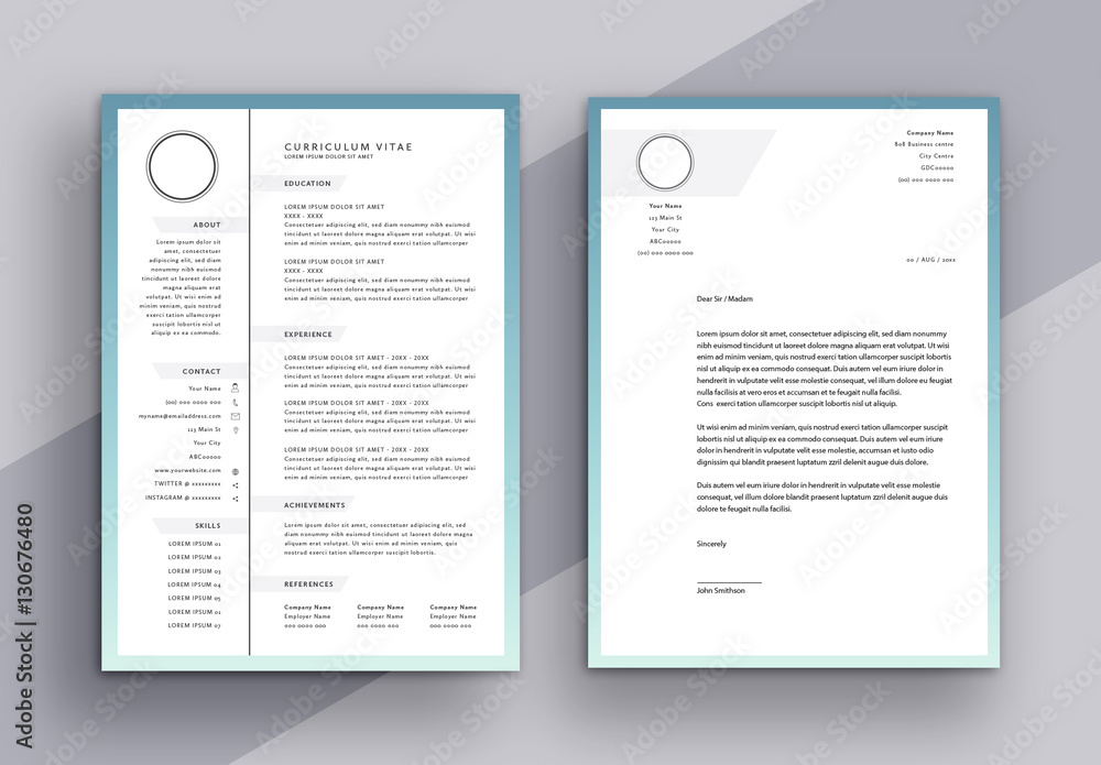 Minimalist CV and Cover Letter Layout with Grayscale Tabs Stock