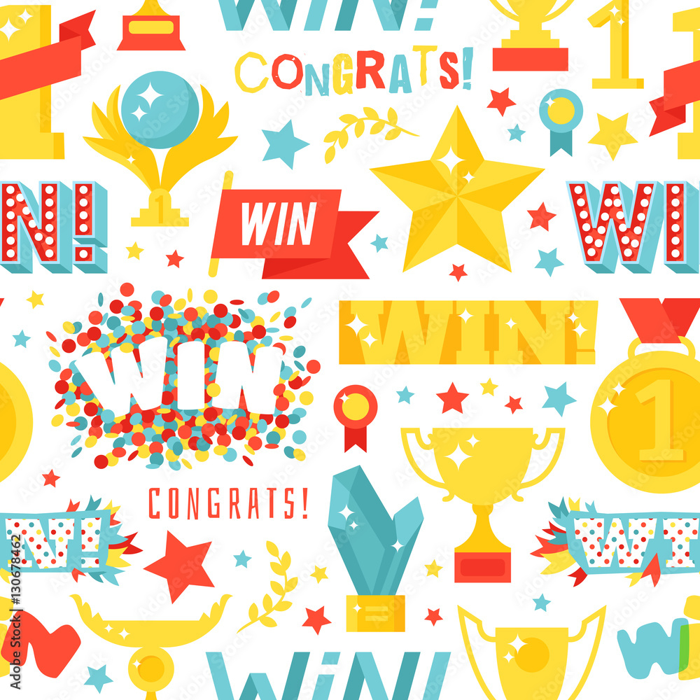 Winner seamless pattern with gold cup vector. Winner seamless pattern with gold cup vector.