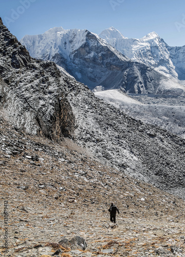 The view from the Chhukhung Ri at the Chhukhung glacier in the direction of the Makalu - Everest region, Nepal photo