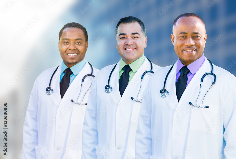 African American and Hispanic Male Doctors Outside of Hospital B African American and Hispanic Male Doctors Outside of Hospital B
