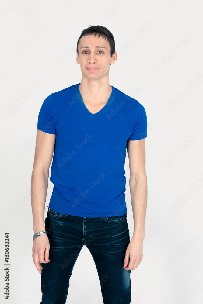 Fototapeta premium Handsome man doing different expressions in different sets of clothes: posing