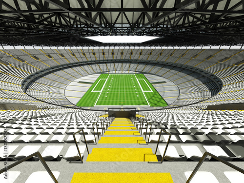 3D render of a round football stadium with white seats for hundred thousand fans