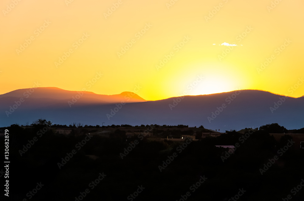 Sunset on mountains in Santa Fe, New Mexico