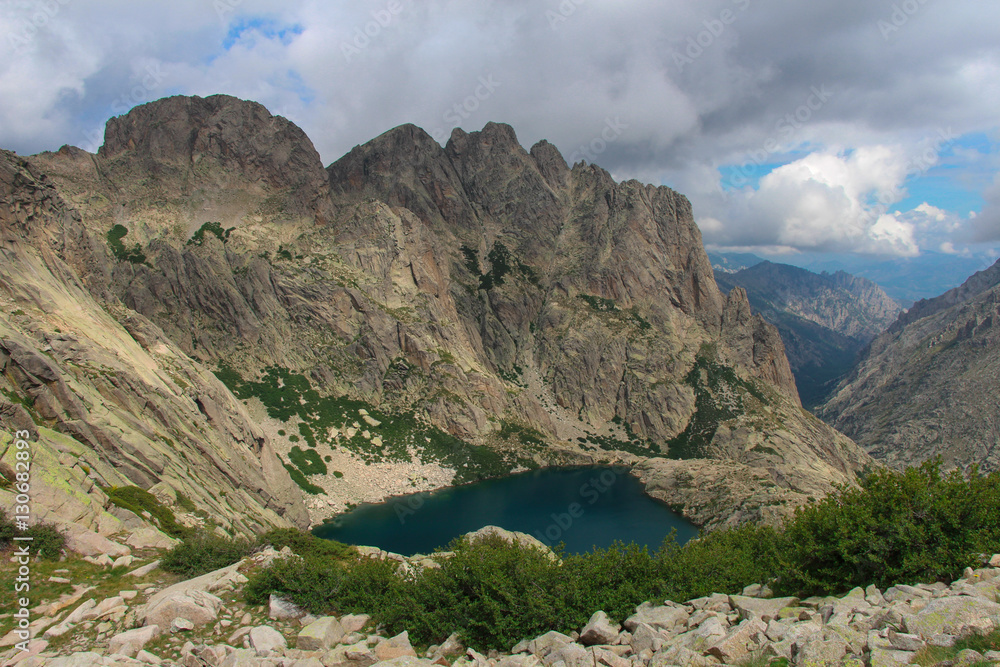Fototapeta premium The Capitellu Lake from GR20 trail, Corse, France.