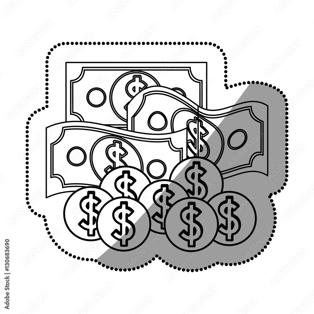 Bills and coins icon. Money financial item commerce market and buy theme. Isolated design. Vector illustration