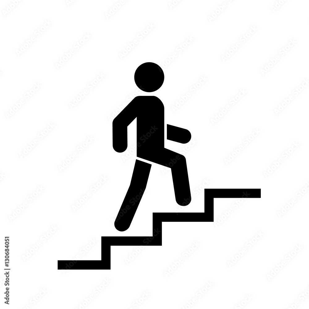 Upstairs Icon Sign Walk Man In The Stairs Career Symbol Flat Design Vector Illustration